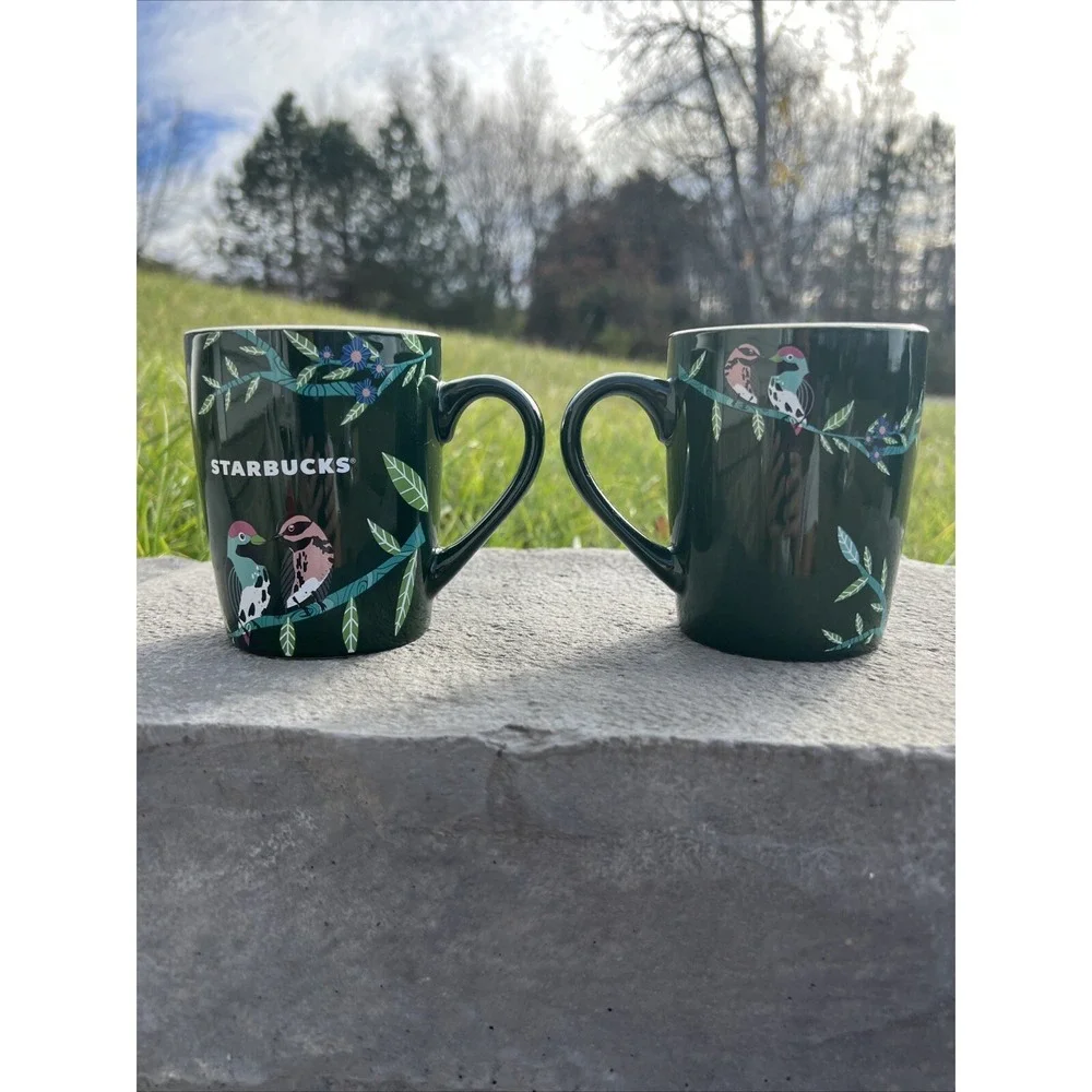 2-Starbucks 2020 Green Tropical Foliage With Birds‎ Coffee/Tea Mug 10 oz. D4